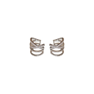 Silver multi-layer crisscross ear cuffs with cubic zirconia for non-pierced ears