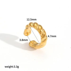 Minimalist gold twisted geometric stainless steel ear cuff with detailed size dimensions