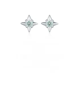 Macro view of S925 sterling silver star stud earrings with brilliant moissanite center