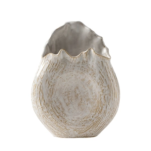 Minimalist white ceramic vase with cracked eggshell texture for home floral decoration