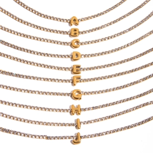 Luxe gold stainless steel initial letter necklace set with sparkling crystal pavé charms