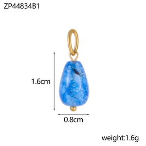 Sky blue teardrop stone pendant with gold ring, 1.6cm height, 0.8cm width specifications