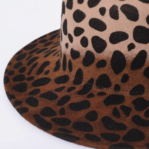 Wool felt flat brim hat featuring a classic leopard print and premium stitched edges