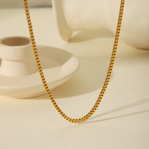 Minimalist gold plated stainless steel box chain necklace with elegant polished finish