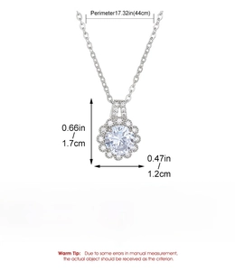 Detailed size chart showing silver six-prong cubic zirconia pendant dimensions and weight
