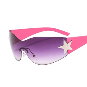 Y2K oversized shield sunglasses with purple gradient lenses and silver star detail