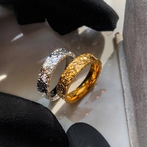 Minimalist 18k gold and silver pleated texture open ring with vintage hammered finish
