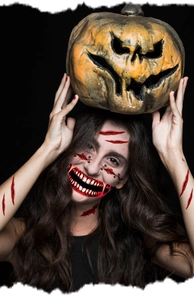 Realistic Halloween horror mouth tattoo sticker showing scary stitched scars and wounds