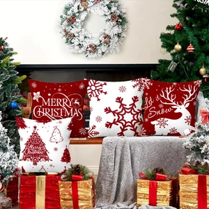 Snowflake Reindeer Christmas Tree Printed Polyester Decorative Pillow Covers For Sofa Living Room Home Festive Decor