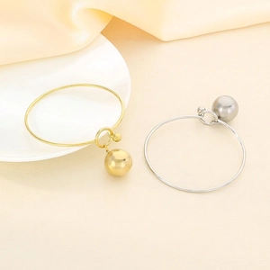 Minimalist Titanium Stainless Steel Bangle For Women With Hollow Sphere Ball Pendant Adjustable Korean Style Fashion Jewelry