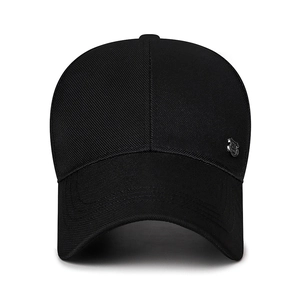 Classic black men's cotton baseball cap with a silver shield logo for sun protection