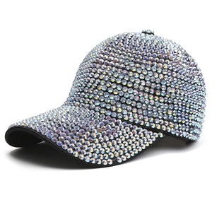 Detailed view of colorful rhinestones on a luxury black baseball cap for street dance