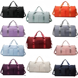 Multiple color options for high capacity yoga gym bags and travel duffels with shoe compartments