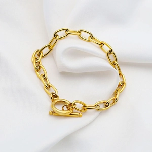 Stainless Steel Paperclip Chain Bracelet For Women Minimalist Geometric OT Buckle Trendy Hand Jewelry Gift