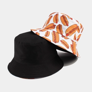 Chapeau Bob Réversible En Coton Avec Imprimé Hot-Dog Fantaisie Large Bord Protection Solaire Accessoire Streetwear Unisexe