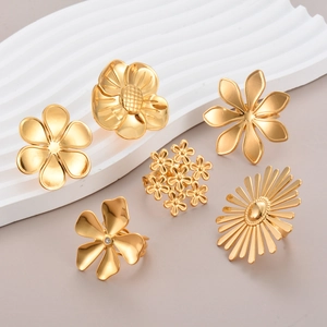 Exaggerated Large Flower Open Adjustable Ring Stainless Steel Zircon Inlaid Statement Fashion Jewelry Women Gold