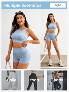 Women Seamless Ribbed Yoga Workout Top And Bottom Nylon Spandex High Elasticity Breathable Fitness Running Sports Suit