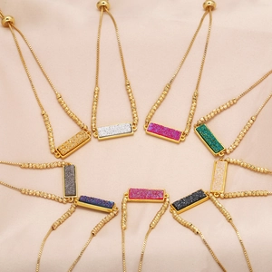 Adjustable 18k gold plated chain bracelets with colorful rectangular charms set on silk