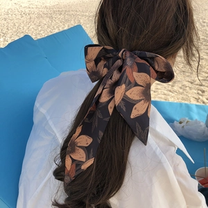 Retro Floral Satin Scarf Hair Band Long Ribbon Headband Bow Streamer Neck Scarf Elegant Hair Tie Accessories For Women