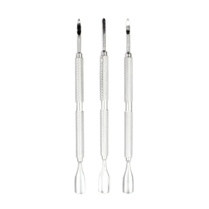 Three-piece professional silver stainless steel dual-head nail cuticle pusher set