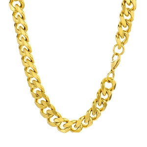 Polished gold-plated stainless steel Cuban link chain necklace with lobster clasp closure