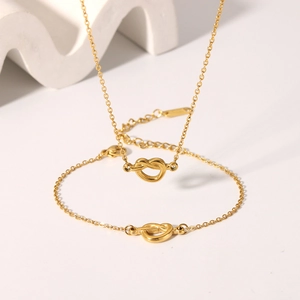Stainless Steel Heart Knot Jewelry Gold Plated Necklace And Bracelet For Women Minimalist Waterproof Anti Tarnish