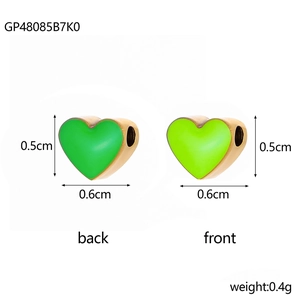 Green heart-shaped stainless steel beads with gold plating for DIY jewelry making