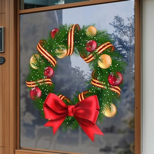 Weihnachts Kranz Fenster Aufkleber PVC Statisch Haftend Beidseitig UV Farbe Festlich Glas Tür Dekoration Abnehmbar Wasserdicht