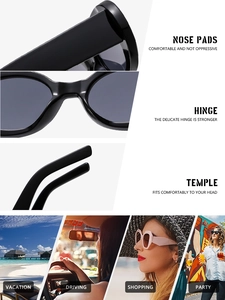 Detail view of oval sunglasses showing sturdy hinges, nose pads, and versatile outdoor usage
