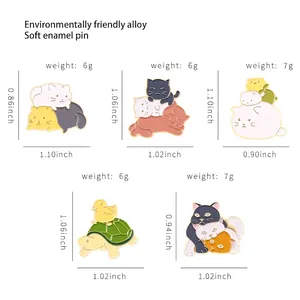 Cute cartoon animal enamel pins set with cats and turtle designs in durable alloy