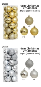 Detail of 6cm Christmas balls showing shiny, matte and glitter textures in 24-piece tube