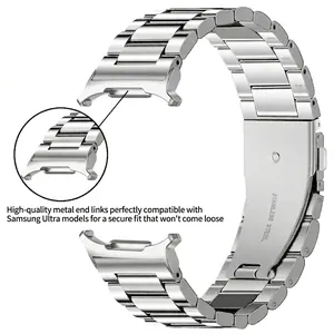 Correa de acero inoxidable plateado de tres eslabones para Samsung Watch Ultra