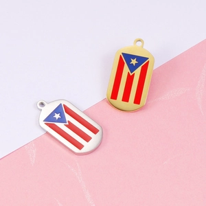 Detailed shot of Puerto Rico flag enamel pendants in gold and silver stainless steel