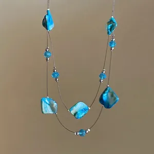 Multilayer blue shell pearl necklace with starfish pendant for summer beach vacation style