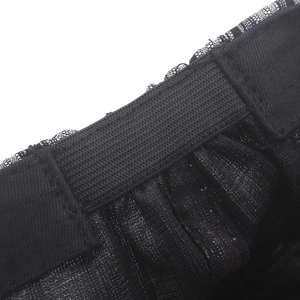 Detail of the elastic striped band and mesh texture on this black newsboy cap