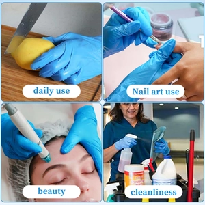 Blue disposable nitrile gloves for kitchen cleaning, nail art, and medical beauty use