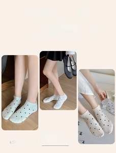 Detailed view of women's thin cotton socks with polka dot pattern in pastel colors