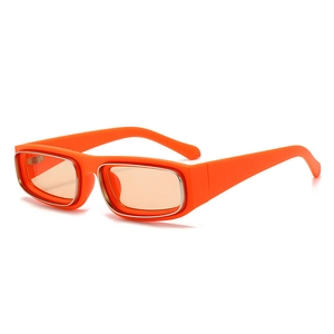Retro small rectangle sunglasses in bright orange with translucent lenses and a matte frame