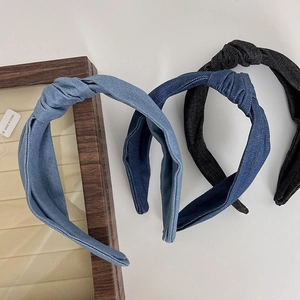 Denim Headband Knotted Wide Brim Retro Fabric Hairband Vintage Hair Accessories For Women Casual Daily Wear