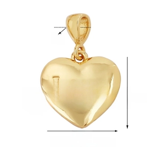 Detailed view of heart-shaped Love charm with dimensions 17x16mm and polished finish