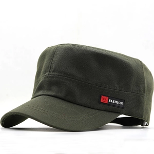 Army green vintage flat top military cap with cotton fabric and FS Fashion embroidery