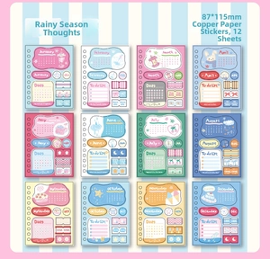 Set of 12 sheets of seasonal planner stickers with monthly themes and 87x115mm coated paper
