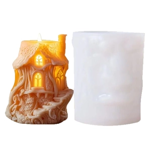 DIY tree house silicone mold for candles and resin crafts with chimney design effect