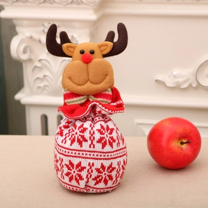 Christmas reindeer knit gift bag for apples and small holiday treats with 3D plush deer