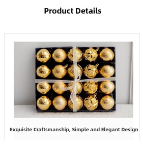Set of 20 golden Christmas balls in various finishes like matte, glossy, and embossed textures