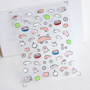 Japanese Food Cartoon Nail Art Stickers Ultra Thin Self Adhesive Sushi Salmon Pattern Manicure Decals For Women Girls