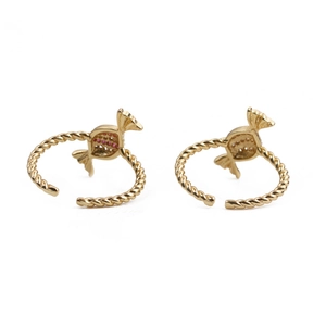 Adjustable gold candy rings with red and white cubic zirconia and twisted rope band