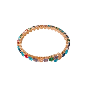 Elegant rose gold open bangle featuring rainbow pavé zircon heart stones in luxury style