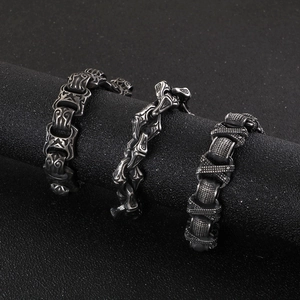 Men's gothic punk stainless steel cross bracelets in vintage silver finish set