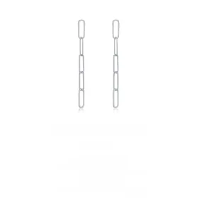 Macro shot of S925 sterling silver long chain earrings with high-polished interlocking links